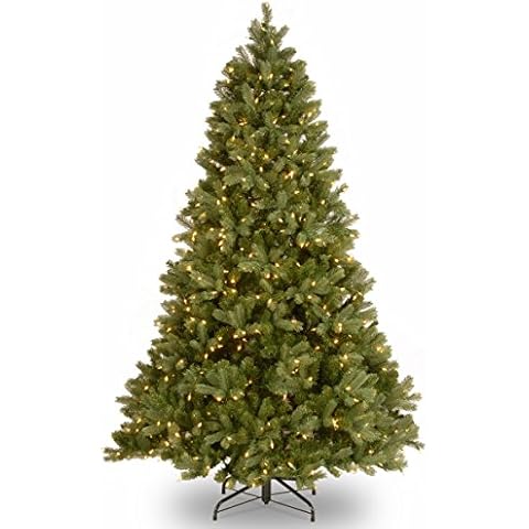 National Tree Company Pre-Lit 'Feel Real' Artificial Full Downswept Christmas Tree, Green, Douglas Fir, Dual Color LED Lights, 7.5 feet Cover