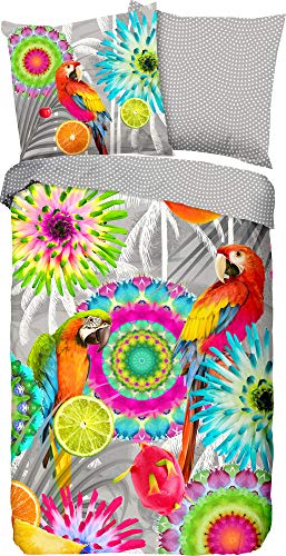 HIP Kjenta Parure de lit réversible en Satin Multicolore 155 x 220 cm (80 x 80 cm)