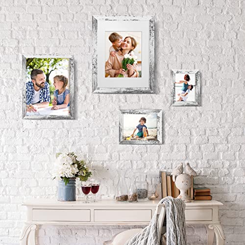 Syntrific 5X7 Picture Frame Set Of 6,Rustic Distressed White Farmhouse Picture Frames Wood Pattern High Definition Glass For Tabletop Display And Wall Mounting Home Decorative Collage Photo Frames #TOP6