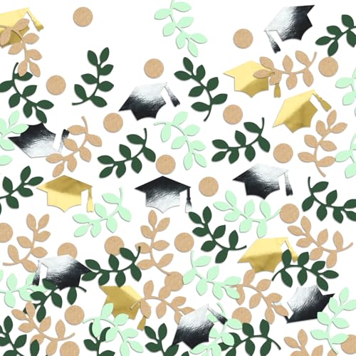 Image of Greenery Graduation Confetti Class of 2026 Rustic Vintage Graduation Decorations Black and Gold Grad Cap Sage Green Grad Party Decorations 2026