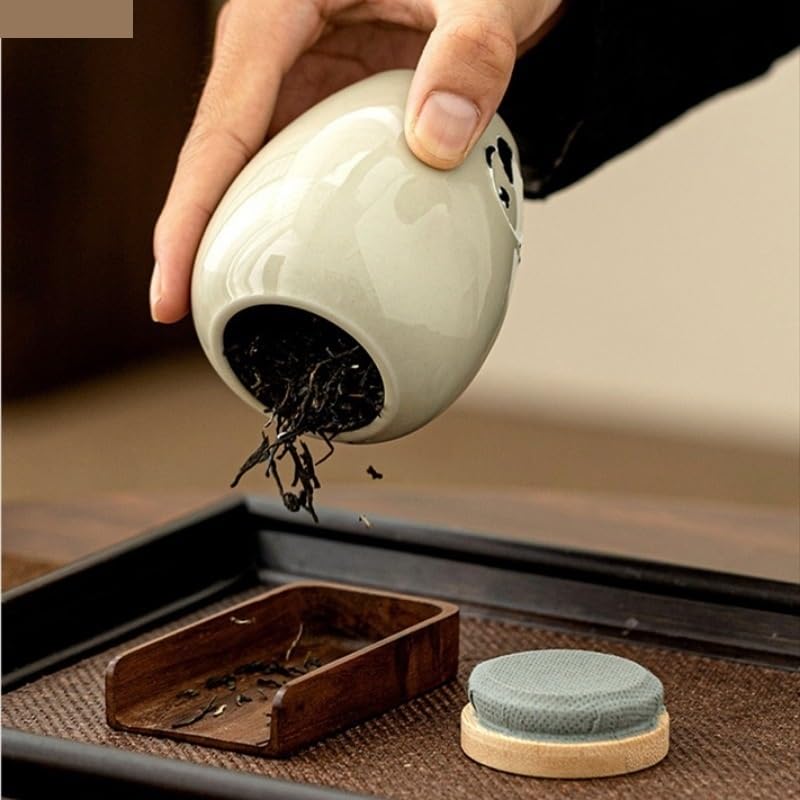 Caja de té Sellada Lata de té de cerámica Panda, cubierta de madera, carrito de té, tanque sellado, tanque de almacenamiento, organizador de té, caja de almacenamiento, contenedor de té, tarro de té T