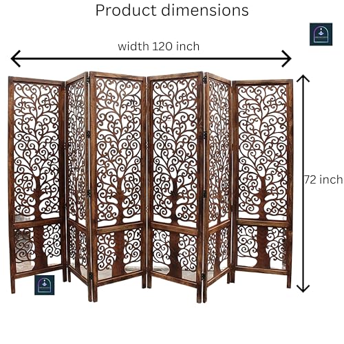 Image of Wooden Room Partition /Screen /Room Divider /Room Separator Traditional Handicrafts 6Ft (Dark Brown) (Tree 6 Panel)