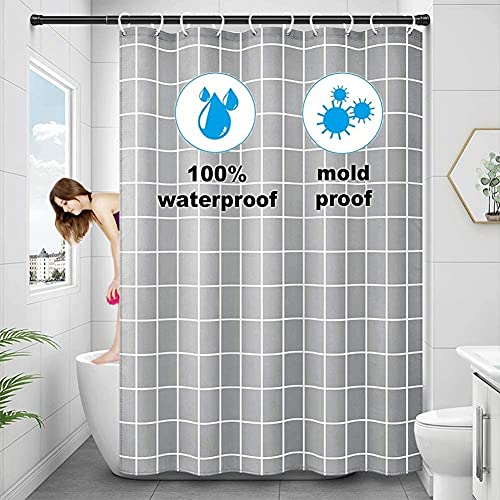 Imperméable Rideau Douche , Rideau De Douche Anti Moisissure Textile Gris Lavable,Ourlet lesté Douche avec 12 Anneaux de Rideau Douche en Plastique Haute Qualité pour Baignoire et Salle de Bain Cover
