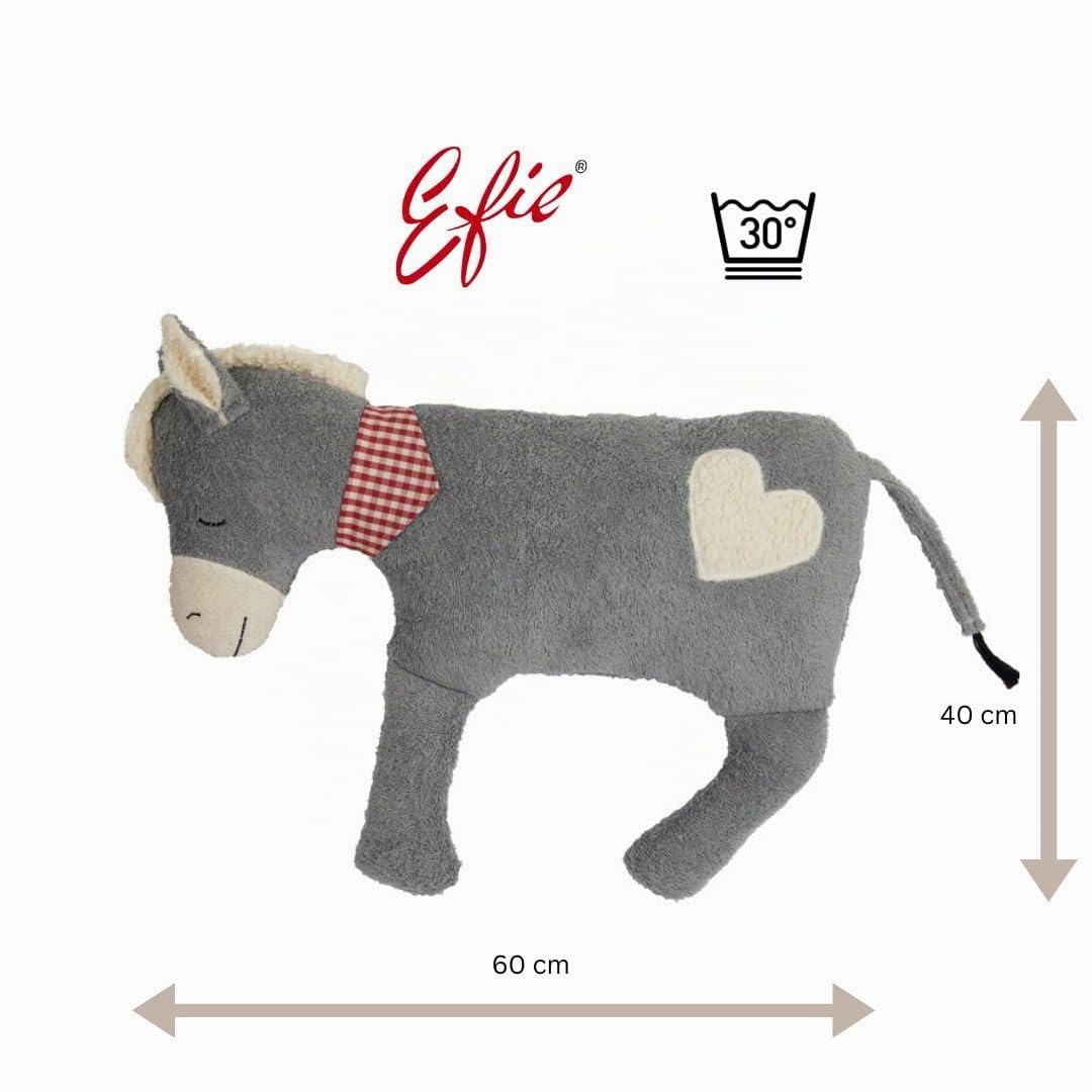 Efie Bio-Kuscheltier Esel XL – Spieltier & Kissen aus Bio-Baumwolle (KBA), Füllung aus Schurwolle (kbT) – GOTS Zertifiziert- handgefertigt in Deutschland