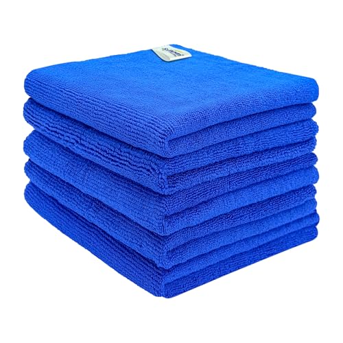 Image of SOFTSPUN Microfiber Cleaning Cloths, 50x50cms 5 pcs Towel Set 340 GSM Blue! Highly Absorbent Lint and Streak Free Multipurpose Wash Cloth for Kitchen Car Window Stainless Steel Silverware.