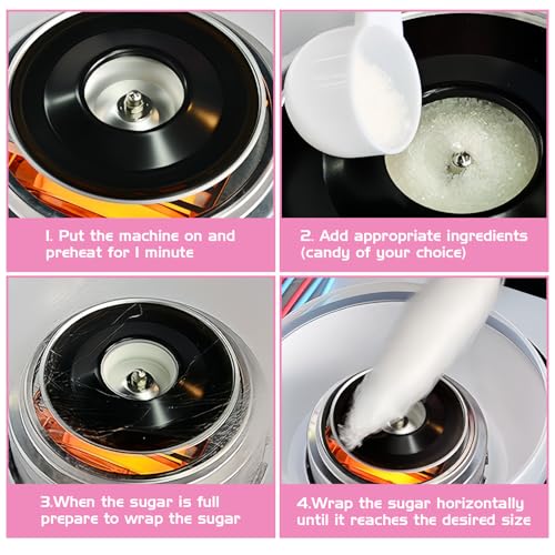 Zuckerwattemaschine Für Zuhause, Zuckerwatte Maschine, Retro Cotton Candy Machine, 450w Für Verschiedene Partys Einfache Bedienung Und Leicht Reinigen Cotton Candy Machine Inkl. Zubehör(Weiß) – Bild 7