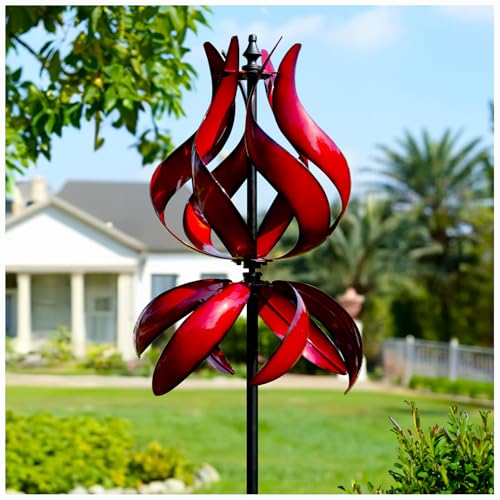 Cyan Oasis Yard Garden Wind Spinners - Large Outdoor Metal Wind Spinners with Stake, Yard Art Lawn Garden Decor (19' W x 87' H)