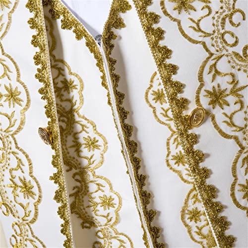 Men Court Embroidery Suits 3 Piece Casual Dress Suit Gold Prince Print Blazer Set Stylish Blazer & Vest & Pants4