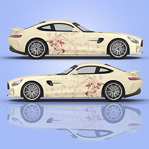 Image of 2PCS Cherry Blossoms Cherry Blossom Car Livery, Japanese Theme Side Car Vinyl Livery, Universal Size, Large Vehicle Graphics, Car Livery (13)