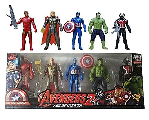 Ovking Avengers Toy Set of 5 Twist and Move Marvels Super Hero Characters Action Figure Play Set : Captain America, Hulk, Thor, Iron Man and Ant Man Best Gift for Birthday for Baby Multicolor