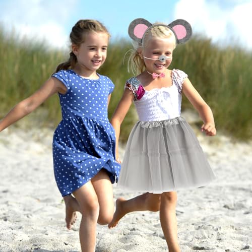 Meanju 7 Stück Maus Tüllrock Kinder Kostüm Set Verkleidung Kinder Tierkostüm Mit Stirnband/Nase/Fliege/Schwanz/Handschuhe/Tutu Rock Ausgefallenes Kostüm Zubehör Für Kinder Cosplay Karneval Halloween