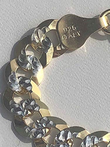 HarlemBling Men's Flat Cuban Chain Or Bracelet - 6mm - 14k Gold Over Solid 925 Sterling Silver - Made In Italy - Two Tone Diamond Cut4