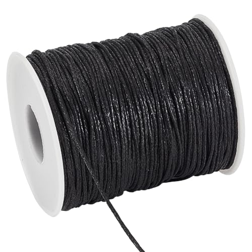 PandaHall 1 Rollo de Hilo de algodón Encerado de 1 mm para Hacer Joyas, Cuero, Coser, Manualidades, macramé, Suministros, 100 Yardas por Rollo, Negro