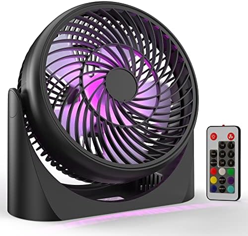 panergy 8-inch Table Fan with Remote, USB Desk Fan, Portable Desktop Air Circulator with RGB Mood Light, 3 Speeds & 3 Timers Settings, 360° Rotatable Personal Table Fan for Home Office Bedroom