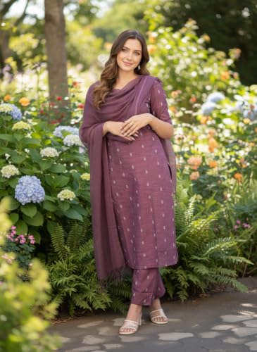 Image of GoSriKi Women's Rayon Viscose Printed Straight Kurta Set with Pant and Dupatta | Ethnic Casual Festive Kurti Set for Women