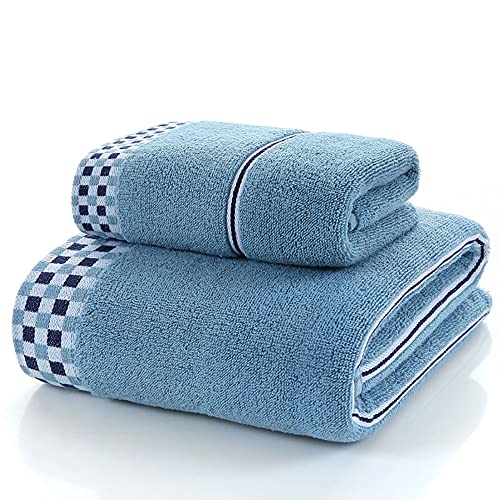 Serviette de bain absorbante en coton peigné anti humidité bleu