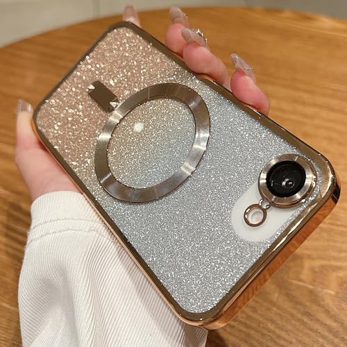 Image of Misscase for iPhone 17e & iPhone 16e Magnetic Glitter Case Compatible with MagSafe,Camera Lens Protector Full Protection Elegant Anti-Scratch Dust-Proof Net Cover for iPhone 17e & iPhone 16e Gold