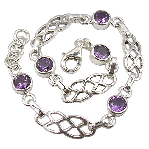 Image of Purple Amethyst February Birthstone Bracelet 7.7 inch 925 Pure Silver Art Gift