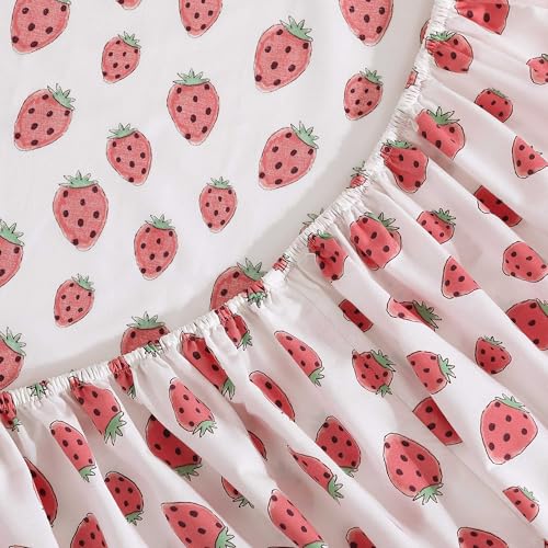 Image of Poppy & Fritz - Full Size Sheet Set, 100% Long-Staple Percale Cotton Bedding, Crisp & Cool, Deep Pockets, Bed Sheets with Matching Fitted Sheet & Pillowcases (Strawberry Picnic Pink)