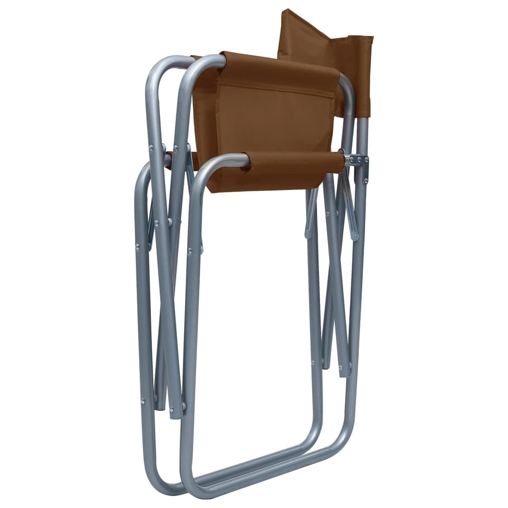 vidaXL 2X Chaises de Metteur en Scène Chaise Pliable Siège de Jardin Siège de Camping Plage Extérieur Terrain de Sport Acier Marron