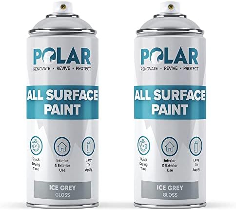 Polar Designers Finish All Surface Spray Paint - Ice Grey - 2 x 400ml - Ideal For Ornaments, Furniture, Woods, Plastic, Metal - Interior & Exterior Use - Easy to Apply & Quick Drying