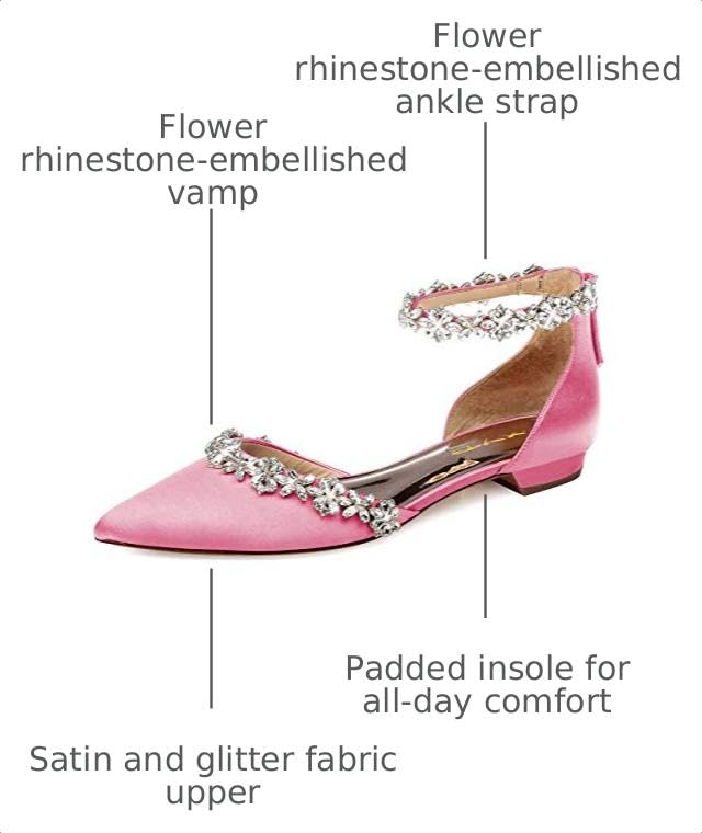 Image of XYD Women Classic Pointed Toe D'Orsay Wedding Flat Sandals Sparkly Rhinestones Ankle Strap Low Heel Dress Shoes with Zipper