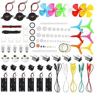 Sntieecr 6 Set 131 PCS DC Motors Kit, Science Experiment Kit Mini Electric Motor 1.5-3V 15000RPM with 66 PCS Bulbs, Buzzer Sounder, Shaft Propeller, Instruction, for Kid DIY STEM Engineering Project