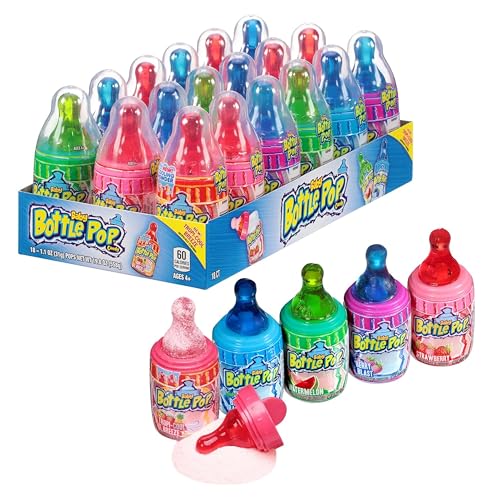 Baby Bottle Pop Candy Lollipop, 18 Ct Bulk Lollipops with Dipping Powder in Assorted Fruity Flavors, Full Size, Individually Wrapped Hard Candy For Gender Reveal, Baby Showers, Goodie Bags & Parties