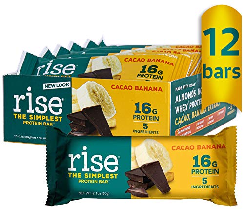 Rise Whey Protein Bar, Chocolate Banana, 16G Protein 4G Dietary Fiber, 5 Natural Whole Food Ingredients, Simplest Non-Gmo, Gluten Free, Soy Free Bar, 12 Pack #TOP20