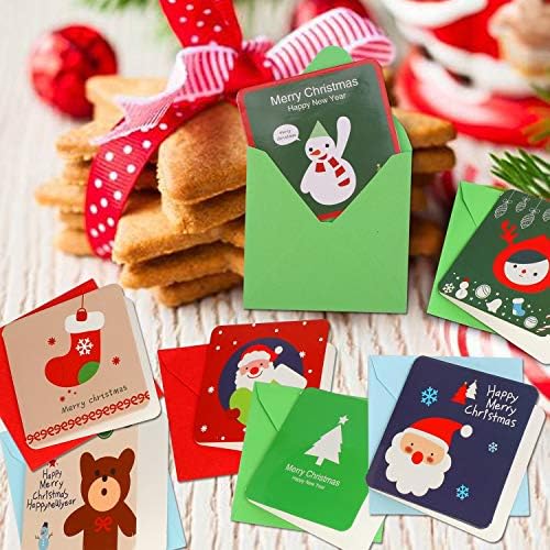 HOWAF 144 Pcs Mini Christmas Cards, Merry Christmas Assorted Greeting Cards Blank Note Cards Xmas Card in 24 Cute Festive Designs with Envelopes, Ideal for Kids Gift, 2.7x 2.7 Inches