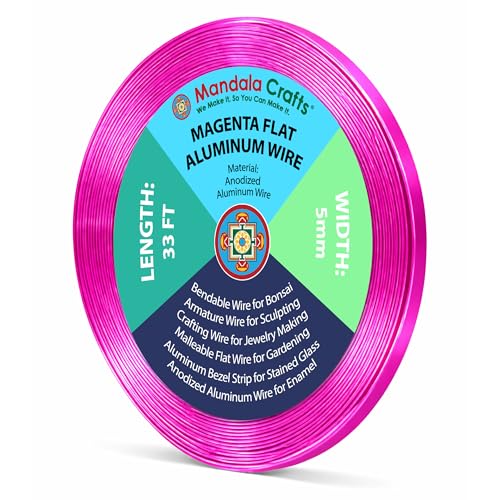 Image of Mandala Crafts 5mm Magenta Flat Aluminum Crafting Wire for Sculpting | 33 FT, Anodized, Colored, Tarnish Resistant, Bendable, Flexible, for Jewelry Making, Bezel, Bonsai, Armature, Outdoor