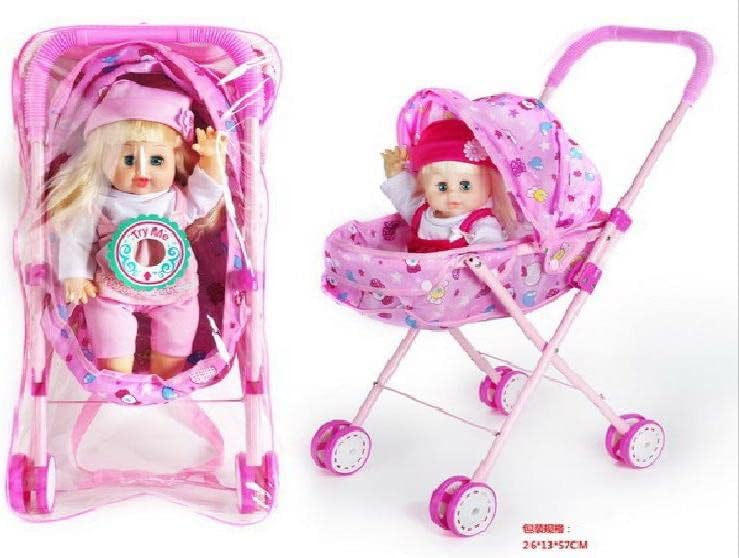 PamPam Kids Toy Baby Doll Stroller, Folding Baby Stroller for Toddlers, Dolls Accessories Set, Children Cart, Foldable Frame, Pink 2