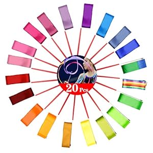 WEKON Set van 20 gymnastieklint, danslinten, Baton Twirling, 20 kleuren Streamers ritmische gymnastiek lint toverstokken…