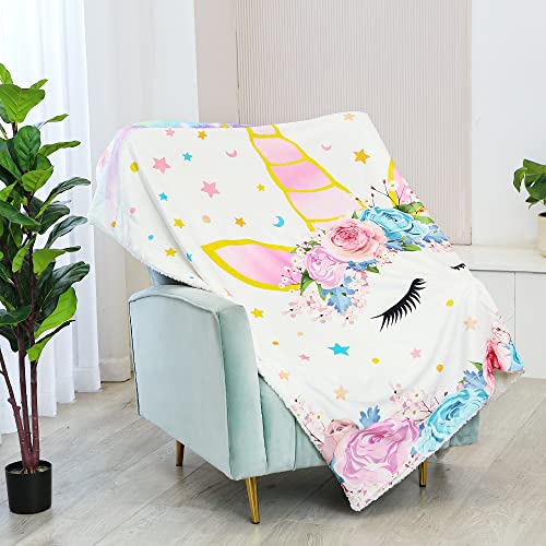 WERNNSAI Einhorndecke - 125 x 150 cm Sherpa Fleece Flauschige Kuscheldecke für Mädchen Kinder Baby Shower Geburtstag Geschenke Sofa Couch Wohn Bett Decken Sofaüberwurf überwurf Decke - Image 3