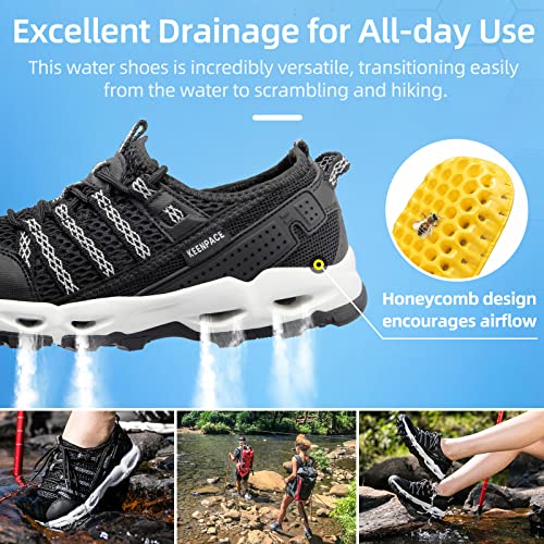 Keenpace Women's Water Hiking Shoes For Summer Outdoor Sport River Beach Amphibious Aerobics Swimming Trail Trekking Walking Lightweight Quick Dry Breathable Arch Support Black #TOP4