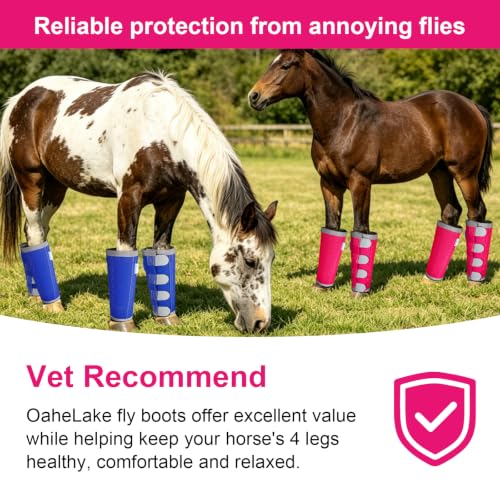 Image of Reflective Horse Fly Boots Set of 4, Loose Fitting Leggings for Horses, Equine Fly Leg Wraps Socks for 4 Legs, Breathable Adjustable and Universal Fit, Reliable Stay Put and on (Magenta)