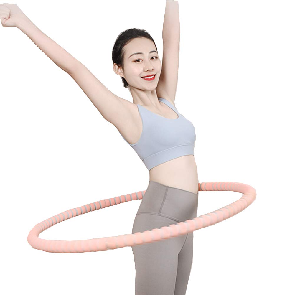 SAHWIN® 5 Sections Weighted Hula Hoop Foam Padded Fitness Exercise Hula Hoop Foam Padded Weighted 1.5Kg Fitness Exercise Hula Hoop 88Cm Wide - Pink/Grey