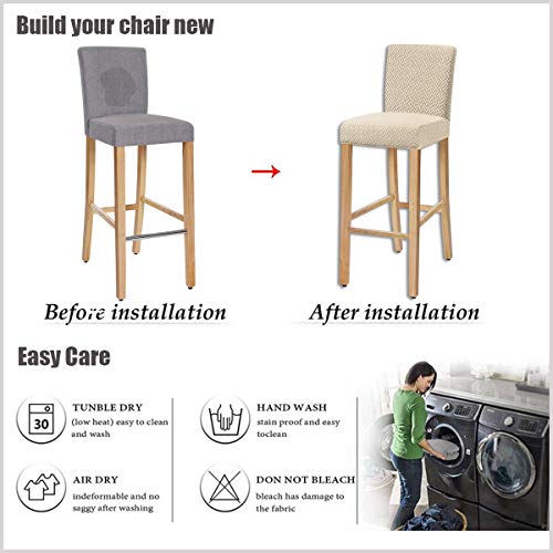 Shengyijing Stretch Check Jacquard Bar Chair Covers With Backrest, Removable Washable Chair Slip Cover For Short Rotating Dining Chair Back Chair Bar Stool Chair (Beige1, Set Of 4) #TOP4