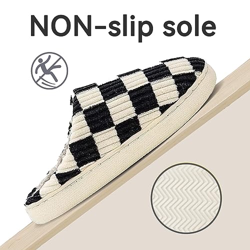 Mukinrch House Slippers for Women Men, Plush House Shoes Memory Foam Checkered Slippers Womens Casual Fuzzy Bedroom Indoor Outdoor Plaid Shoes with Fur Lining3