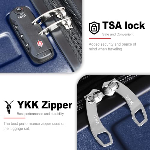 Image of KEYTANG Zebra Luggage Sets 3 Piece, 20 inch Carry On Luggage with Spinner Wheels, Hardside Business Travel Suitcase Set with TSA Lock, Lightweight Suitcase,20 /24 /28 inch,Navy Blue