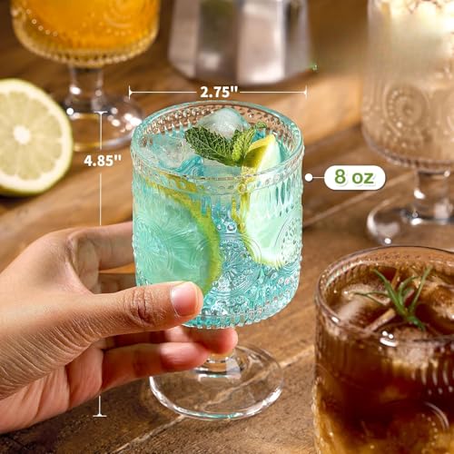 Set de 2 copas vintage de cristal 8oz con diseño floral miniatura 2