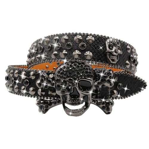 Rhinestone Skull Belt for Men Women Studded Belts Y2k Punk Skull Belt Bling Stylish Rhinestone Cowgirl Belts