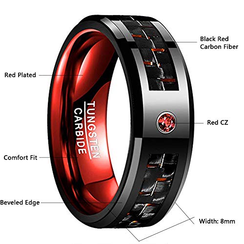 Vakki 8Mm Celtic Tungsten Ring For Men Black Carbon Fiber And Red Cz Wedding Band Polished Finish Beveled Edge Size 10 #TOP4