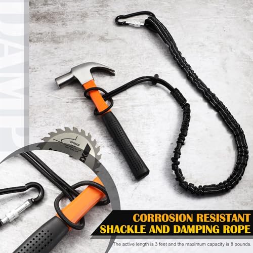 Image of LEIFIDE 24pcs Tool Lanyard Standard Length Safety Tool Leash 17.6lb 8kg Tough Adjustable Fall Protection Tether with Aluminum Screw Lock Buckle, Shock Cord Stopper and Retractable Loop End, Black