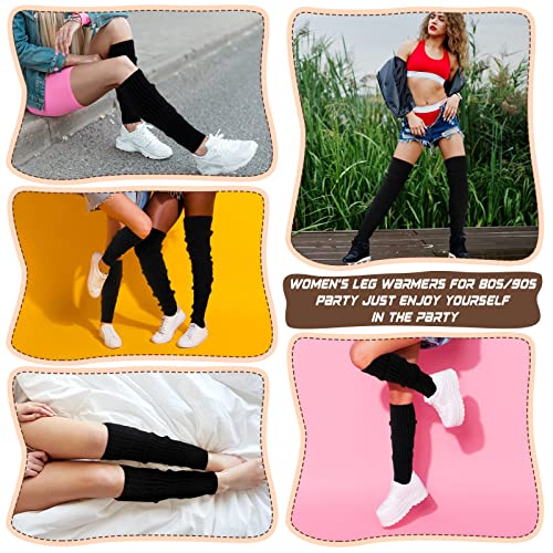 Newcotte 2 Pairs Women Knit Leg Warmers 80S Ribbed Knitted Long Socks Long Footless Thigh Highs Warm Black Leg Warmers Boot Socks For Women Girls 80S Party Sports Casual Yoga, 2 Sizes #TOP3