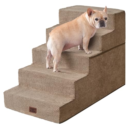 EHEYCIGA Dog Stairs for High Bed 25" H, Extra Wide Dog 5-Step, Camel
