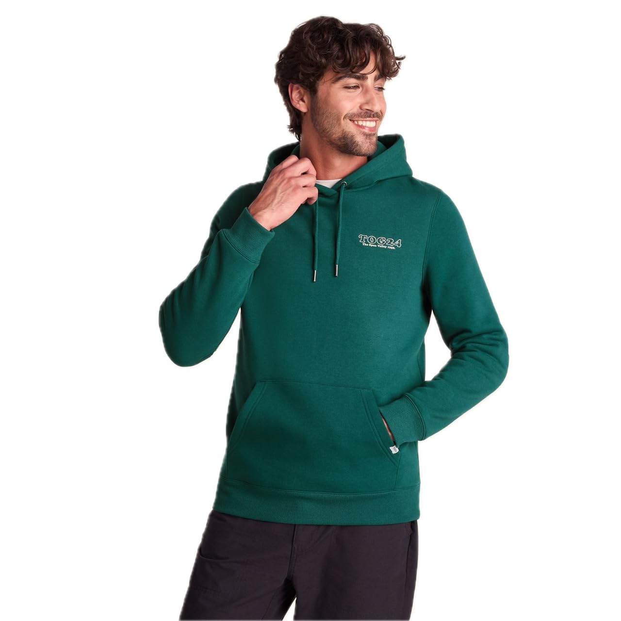 Tog24 Men's Dark Turquoise Stockton Overhead Hoody, Supersoft Brushed Back Hooded Pullover With Drawcord Hood, Kangaroo Pocket And Graphic, Hooded Hoody With Rib Cuffs & Hem