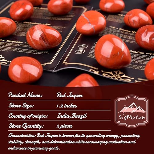 Polished Red Jasper Crystal Stones - 2 Pcs of 1.2" Worry Stone for Anxiety, Pocket Palm Stone Super Large Handpicked Natural Tumbled Gemstones for Meditation, Reiki, Chakra Healing, Home Decor