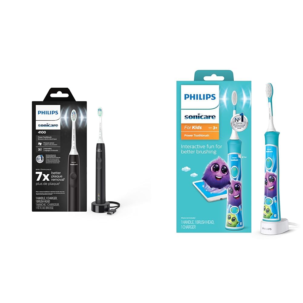 Philips Sonicare 4100 Power Toothbrush Rechargeable Electric Toothbrush with Pressure Sensor Black for Kids 3 Bluetooth Connected Rechargeable