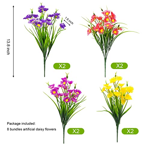 Corvyuc 8 Bundles Artificial Daisies Flowers For Outdoors Fake Wildflowers Greenery Shrubs Plastic Plants Uv Resistant Faux Daisy Flowers For Home Outside Garden Window Porch Decor (Multicolor) #TOP5